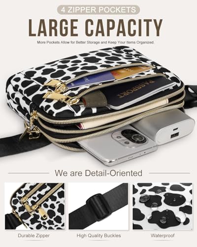 Image of Capolo Fanny Packs for Women 4 Zip Pocket Crossbody Belt Bag Waist Bags | Waterproof, Fashion Waist Pack, Crossbody Bags for Women, with Adjustable Strap, for Workout,Running,Traveling(Cow Print,M)