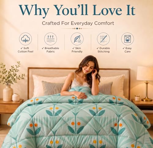 Image of HOMEKART 220 GSM Reversible Microfiber AC Comforter /Duvets for Mild Winter | All Season King Size 3 Layered Quilted Blanket for Double Bed (220 cm x 240 cm,Dark Green