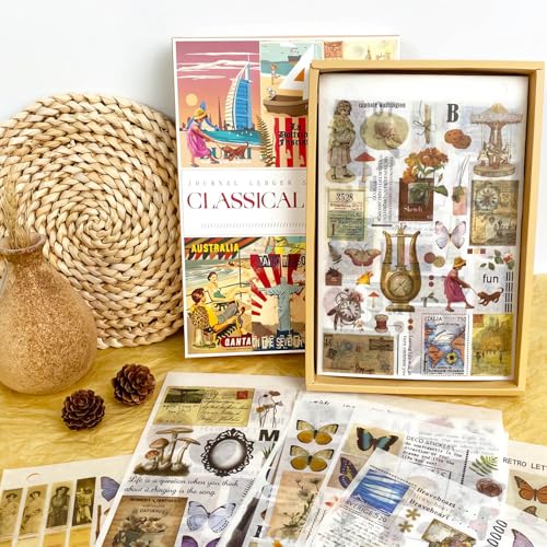 Ptyism 1610 Scrapbooking Vintage Kit，Pegatinas para Scrapbooking丨Pegatinas Bullet Journal，Stickers Vintage Scrapbooking per Scrapbook para Scrapbooking,Bullet Journal Accesorios,Papel Manualidades etc
