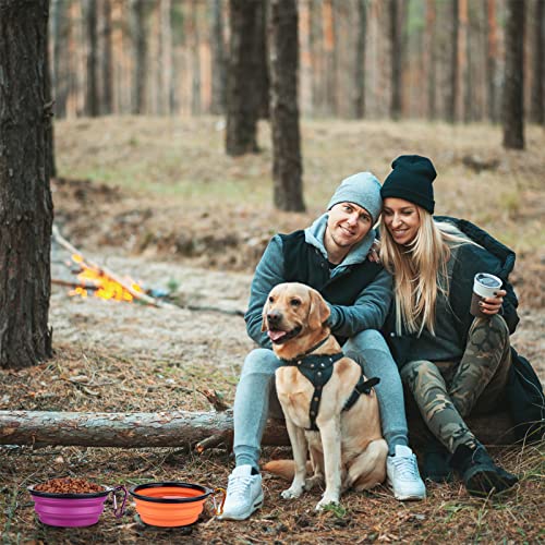 Image of Collapsible Dog Bowl, 2 Pack Collapsible Dog Water Bowls for Cats Dogs, Portable Pet Feeding Watering Dish for Walking Parking Traveling with 2 Carabiners (Small, Orange+Purple)