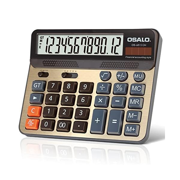 Desktop Calculator Extra Large 5-Inch LCD Display 12-Digit Big Number Accounting Calculator with Giant Response Button, Battery & Solar Powered, Perfect for Office Business Home Daily Use(OS-6815GN)