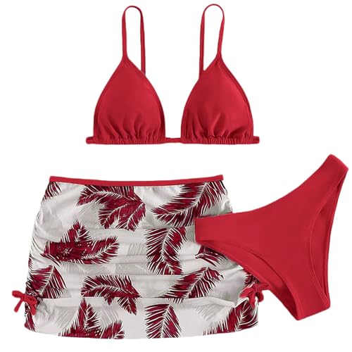 Girls 3 Piece Swimsuit for Teen Girl Floral Bikini Swimwear with Skirt Beach Tankini Swimsuits Bathing Suit