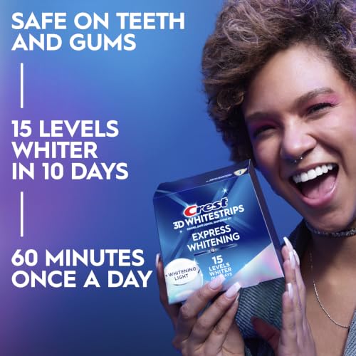 Crest 3D Whitestrips Express Whitening with Light, Whitestrips 3D White, Teeth Whitening Strip Kit, 20 Strips (10 Count Pack), Crest Teeth Whitening Strips, Teeth Whitening Kit - image 2