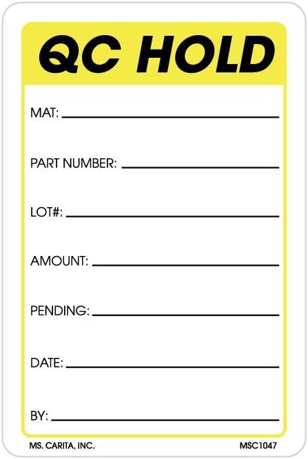 Yellow QC Hold Labels 3 Inch x 2 Inch 500 per Roll