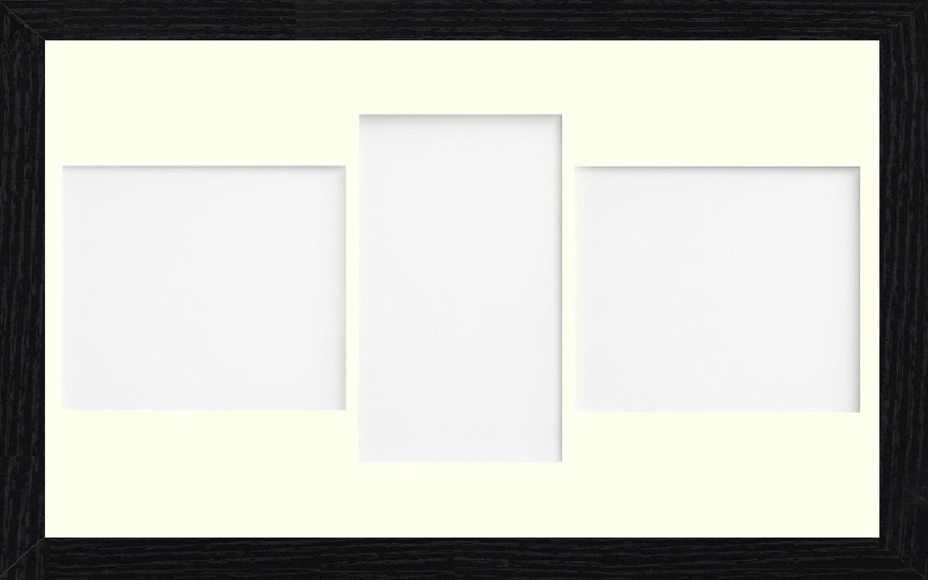Online2home Ivory Osuk 20X10 Inch Black Picture Photo Frame With 3 Aperture Mount For Image Size 7X5 Inch Landscape - Fitted With Perspex Sheet