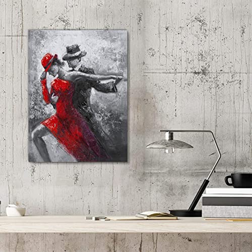 Black And White Wall Art Tango Dancer In Red Black Dancing Suits Painting Prints On Canvas With Frame For Bedroom Decor (12Wx16L, Tango 1) #TOP2