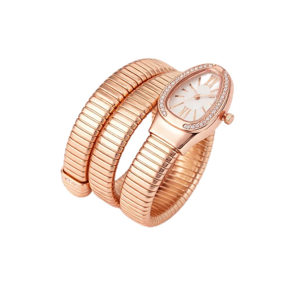 Rose Gold Crystal Studded Snake Coil Bracelet for Women | Stainless Steel Flexible Wrap Design | Water Resistant Luxury Fashion Jewellery-image-31