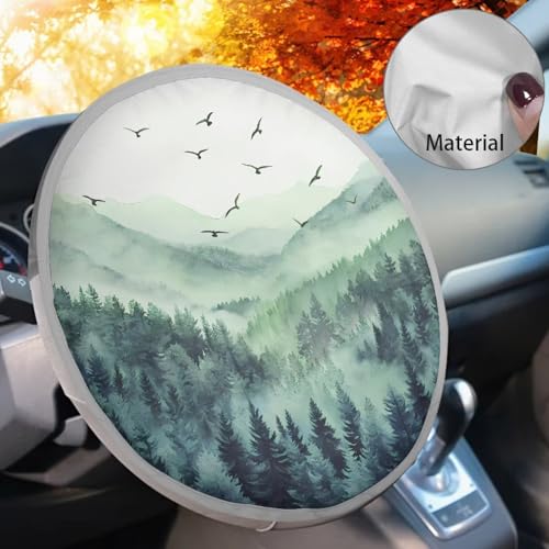 Image of Mountain Scenery Car Steering Wheel Sun Shade Cover Fashion Design Sun Shade for UV Protection Car Interior Accessories Sun Protection Universal Fit Most Cars Women