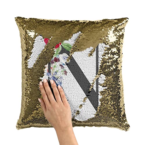 Coussin avec housse sequin paillettes doré alphabet fleurs - 3
