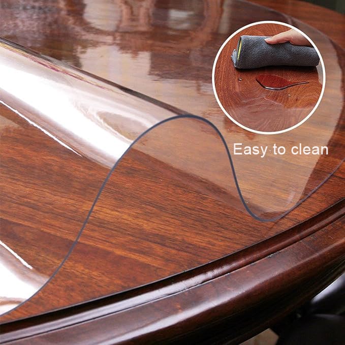 Nappe de table ronde 110 cm transparente pour repas de famille en cuisine