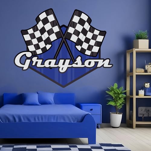 Vinilo decorativo personalizado para pared de niño con tema de carrera miniatura 2