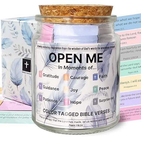 Bible Verse Jar, Christian Gifts for Women Men, Bible Verses for Emotions and Feelings, Daily Scripture Prayer Hope Jar, Bible Journaling Kit Cover