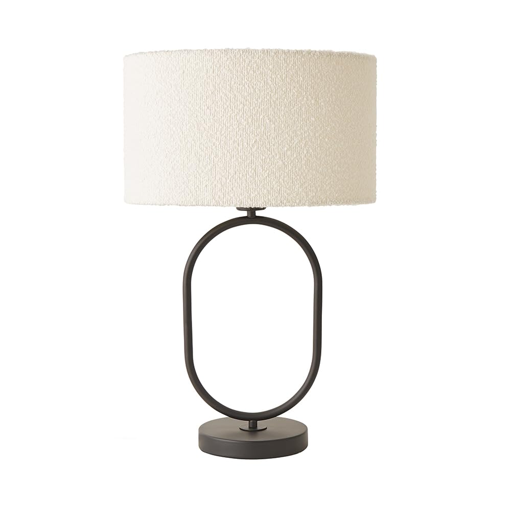 Matte Black Oval Table Lamp - Cream Boucle Drum Shade - Antonia - ValueLights