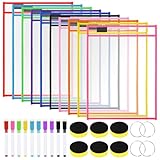10 Stück Dry Erase Taschen, Encuryna 26 cm Abwischbare Durchsichtige Hüllen Reusable Dry Erase Pockets Schreibwaren Lieferungen Mehrfarbige Trocken Abwischbare Taschen für Büro und Schulbedarf