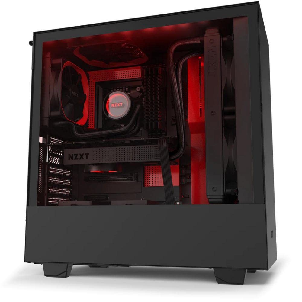 NZXTH510i - Compact ATX Mid-Tower PC Gaming Case - Front I/O USB Type-C Port - Vertical GPU Mount - Tempered Glass Side Panel - Integrated RGB Lighting- Water-Cooling Ready - Black/Red