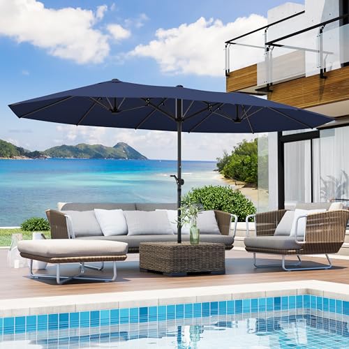 GDPFN 15FT Patio Umbrella with Crank, Navy Blue