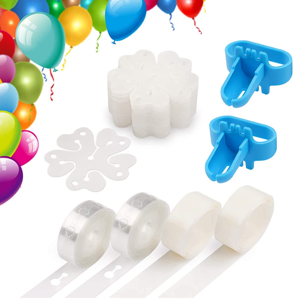 Beauenty Balloon Decorating Strip Kit for Arch Garland, 5M Balloon Tape Strip,2 Pcs Tying Tool, 200 Dot Glue, 20 Ballon Flower Clip for Party Wedding Birthday Xmas Baby Shower DIY Decorations