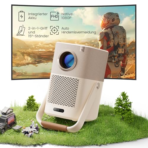 51mN8RNACrL Beamer Outdoor, Sound by JBL&2.5H Built-in Batterie, Yaber T2 Beamer 450ANSI FHD 1080P Native Projektor Autofokus/Trapezkorrektur Smart Beamer Heimkino, Projektor für Handy/Laptop/HDMI/USB/NFC