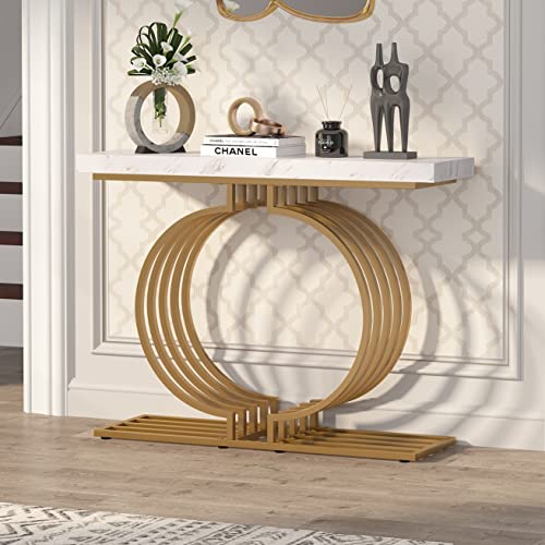 Tribesigns Modern Console Table With Gold Base, 40 Inch Geometric Entryway Sofa Table Narrow Long, Contemporary Accent Table For Living Room, Entryway, Hallyway, Entrance, Faux Marble White #TOP3