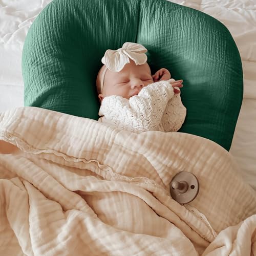 Image of guruixu Muslin Baby Lounger Cover 2 Pack, 100% Cotton Infant Lounger Cover, Soft & Breathable Replacement Slipcover, Compatible with Snuggle Me Newborn Lounger (Olive Check,Olive Green)