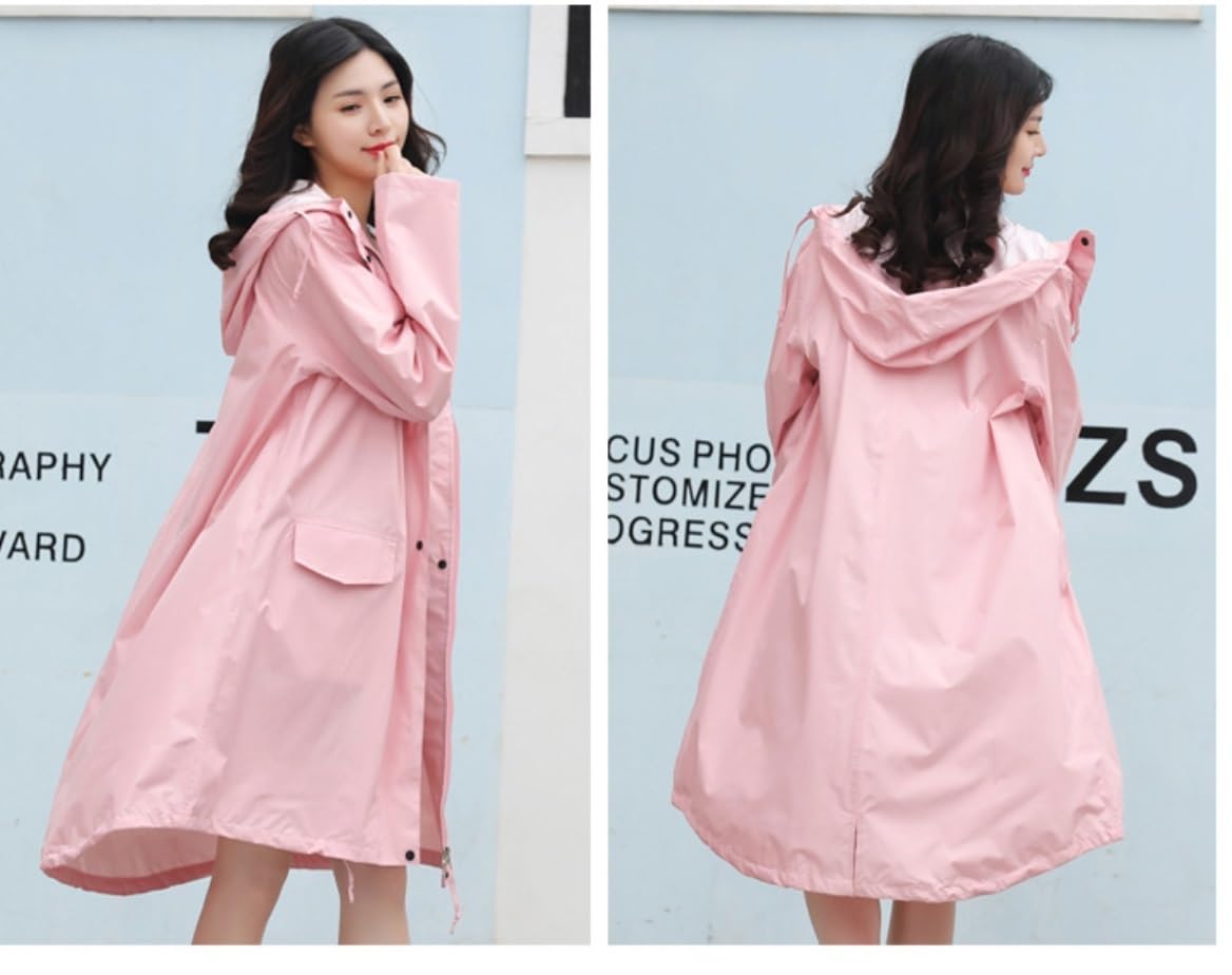 Poncho de Lluvia Chubasquero Chubasquero Largo Mujer Hombre Ropa De Lluvia Poncho De Lluvia Repelente Al Agua Portátil Transpirable Chaqueta de Lluvia Capa Lluvia (Color : Rosa, Size : XXL)