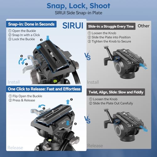 Image of SIRUI Quick Release Carbon Fiber Video Tripod, 73 inch Heavy Duty Tripod with Fluid Head and One-Step QR Plate Locking System, Professional for DSLR Cameras Camcorders, Max Load 33lbs / 15kg, AVT-12