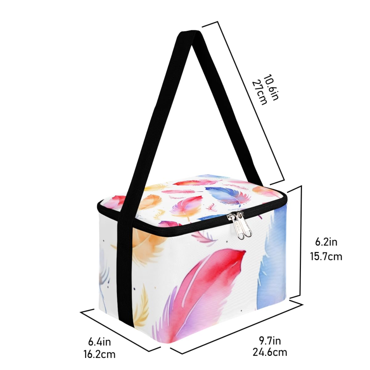 GzLeyigou Lunch Bags for Women Men 9 Cans,Watercolor Feather Hot & Cold Food Delivery Bag Insulated Grocery Bag Insulated Lunch Box Gradient Feathers Cooler Bag for Office Work Picnic Beach