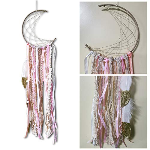 image for JOXJOZ White Feather Dream Catchers for Kids, Handmade Moon Dream Catc