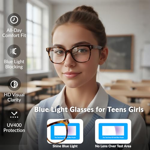 Image of Blue Light Glasses for Woman Men, 99% Blocking Square Frame 1 Pack | UV Filter & Eye Strain,Anti-Glare & Lightweight Eye Protection for Teens and Adults, Ideal for Computers, Gaming and Office