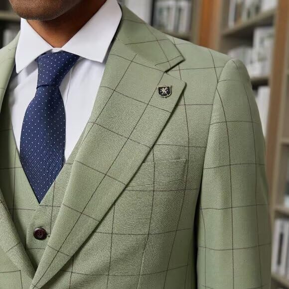 Mens Suit 3 Piece Slim Fit Checkered Plaid Suit Two Button Casual Business Wedding Party Blazer Vest Pants Set4