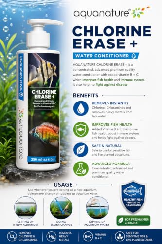 Image of AquaNature Chlorine Erase + Water Conditioner Concentrated Chlorine Remover +Vitamin B&C for Freshwater Aquarium (250ml)