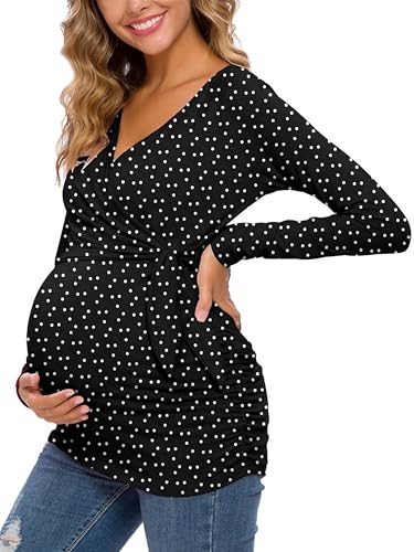Image of Glampunch Women's Maternity Shirts Short & Long Sleeve Tie Front Wrap Maternity Tops