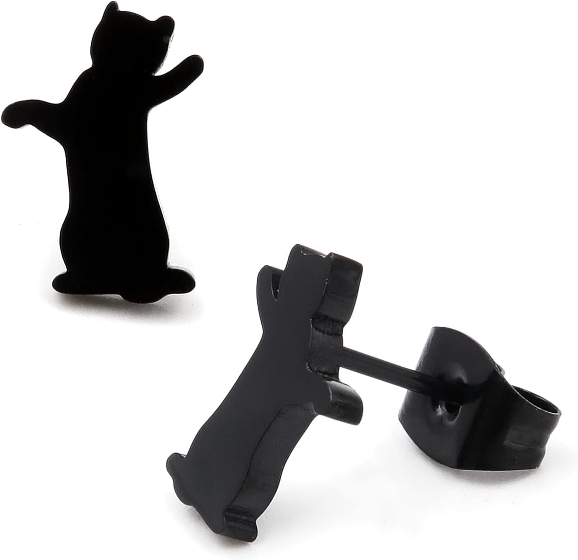 Steelmeup Stainless Steel Cute Black Cat Silhouette Post Stud Earrings Stretching Playing Raising Hand