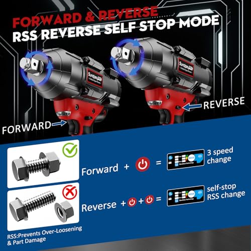 Cordless Impact Wrench 1600Ft-lbs - 2100N·m High Torque Impact Gun with 2 * 4.0Ah Battery - 3/4 Inch Brushless Impact Driver with 3/4" to 1/2" Adapter & 5 Sockets & Case for Car Truck Home - Image 5
