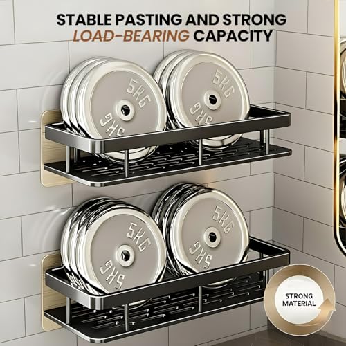 Image of amazon basics Steel Bathroom Organiser Without Drill | Bathroom Accessories & Organizer | 2 Hooks and Towel Holder | Kitchen Sink Organiser | Wall Mounted Shelves Pack of 1