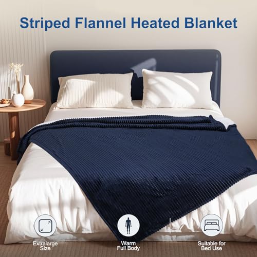 Image of Tefici Heated Electric Blanket Full Size 72 inchx84 inch 6 Levels Over-Heat Protection Fast Heating 1 /3 /6 /9 Hours Auto-Off,Heating Blanket Full Size,Soft Flannel to Sherpa ETL&FCC Certified Blue