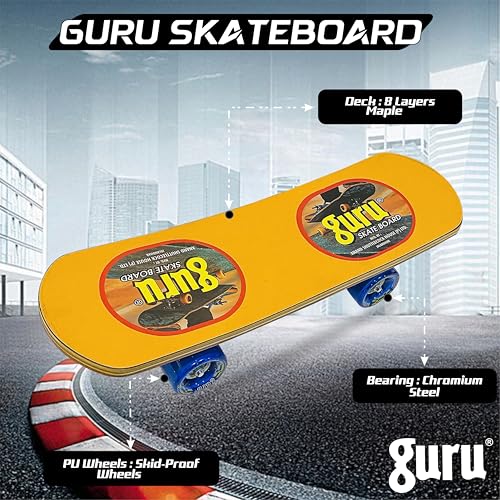 Image of GURU Skateboard, Wooden Non-Slip Skateboard for Kids, Adult, Casterboard /Skate Board /Hoverboard /Longboard for Beginners, Learners, Training Purpose for All Age Group
