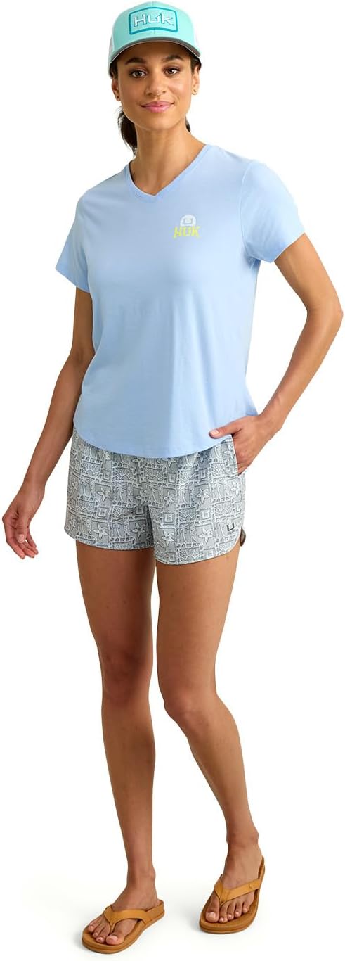HUK Women's Short Sleeve V-Neck Tee, Fishing T-Shirt for Women