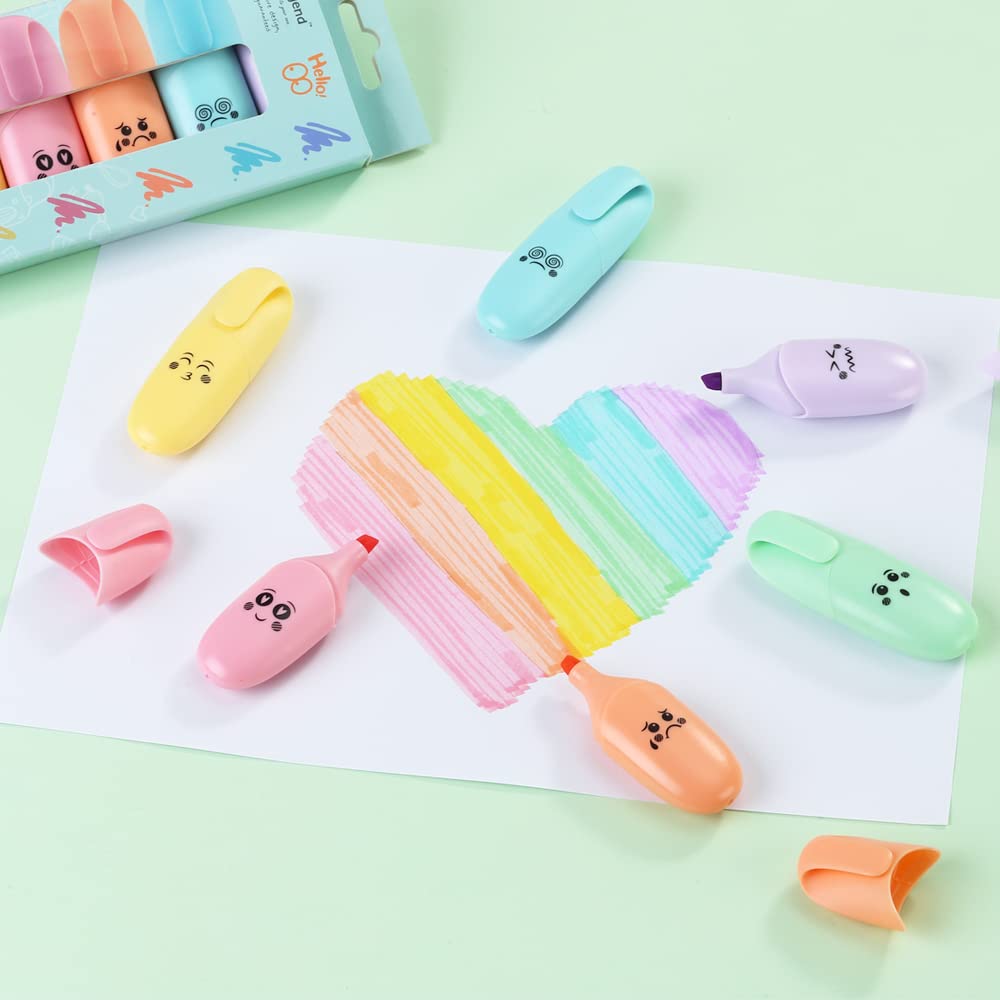 12 piezas Punta de cincel Color Pastel Lindo Mini resaltador Kawaii Emoji Diseño Regalo Resaltador Rotulador..