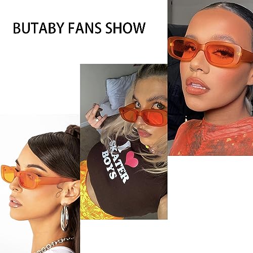 Image of BUTABY Rectangle Sunglasses for Women Retro Driving Glasses 90's Vintage Fashion Narrow Square Frame UV400 Protection