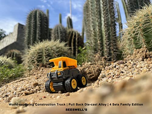 Seeswell Construction Truck Toys | Monster Truck | Pull Back Friction Powered | Die-Cast Alloy Vehicles Playset | 4 Pack | Toys For 3+ Years Old Kids #TOP4
