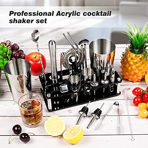 Cocktail Shaker Set, 23-Piece Boston Stainless Steel Bartender Kit With Acrylic Stand & Cocktail Recipes Booklet, Professional Bar Tools For Drink Mixing, Home, Bar, Party (Include 4 Whiskey Stones) #TOP6