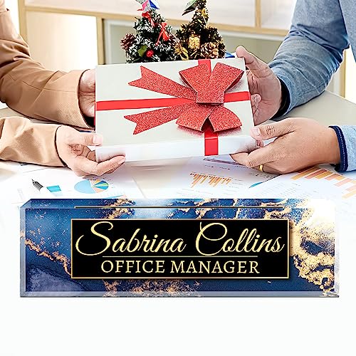 Image of Name Plate for Desk, Desk Name Plate Personalized, Office Decor for Women Men, Acrylic Desktop Accessories, Office Appreciation Gifts for Boss Social Workers Nurse Teacher Employee (Blue Coast B)