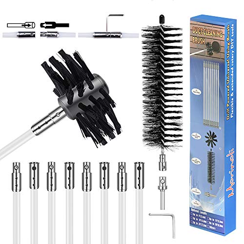 Morinoli Lint Remover for Dryer Duct Cleaning Kit with Extension Rob Extends Up Flexible Nylon Rods Extend to 16ft Multi-Use Synthetic Brush Heads Connect with Power