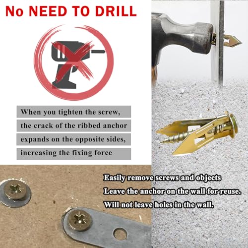 Image of 160PCS Self Drilling Drywall Anchors and Screws Kit, 0.47x1.18Inch Sheetrock Anchors with Screws, Wall Anchors for Drywall, No Drill, Holds Up to 66LBS for Picture & Mirror Hanging