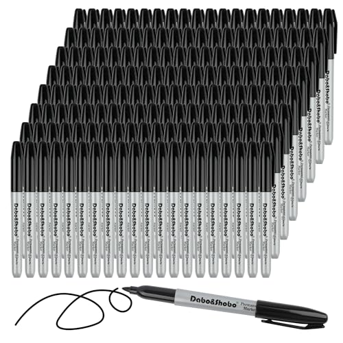 Dabo&Shobo Permanent Markers 160 Pack Black Permanent Markers Bulk Fine Tip Quick Drying Waterproof Markers Work On Wood Metal Plastic Stone Glass For Office School Home