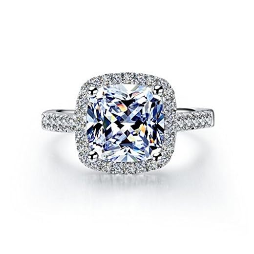 TenFit Jewelry 3 Carat VVS1 Simulated Diamond Engagement ring for Women silver Wedding Jewelry, Size:7