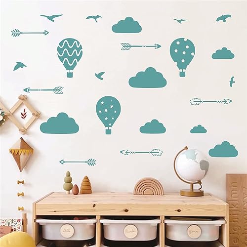 UILMNIY Calcomanía de pared extraíble para habitación de bebé diseño de nubes y globo de aire flechas pájaros airballon decoración de pared pegatina