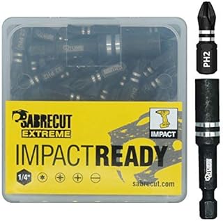 41 x SabreCut SCPA25_41PH 25mm PH2 Impact Screwdriver Driver Bits Set Single Ended Phillips No.2 Heavy Duty Including Bit Holder and Storage Box