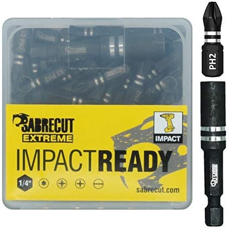 41 x SabreCut SCPA25_41PH 25mm PH2 Impact Screwdriver Driver Bits Set Single Ended Phillips No.2 Heavy Duty Including Bit Holder and Storage Box